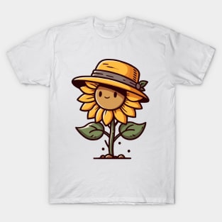 cute sunflower wearing hat T-Shirt